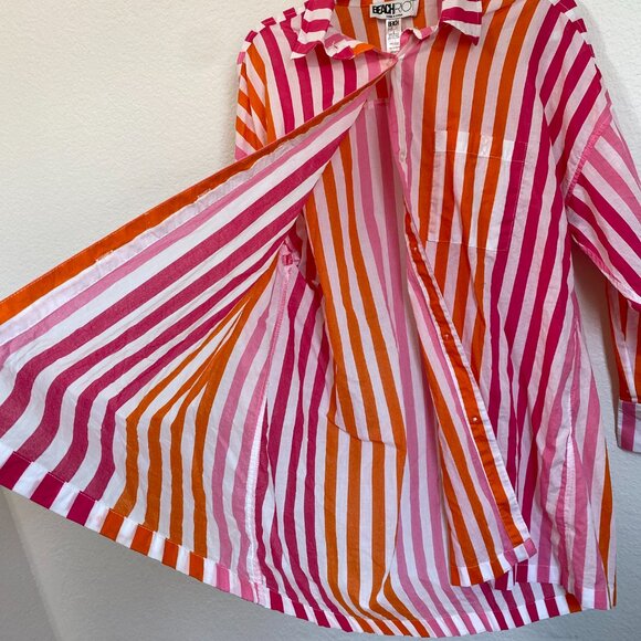 Beach Riot Alexa Coverup Button Down Long Sleeve Top L/XL Pink Stripe - Picture 3 of 5